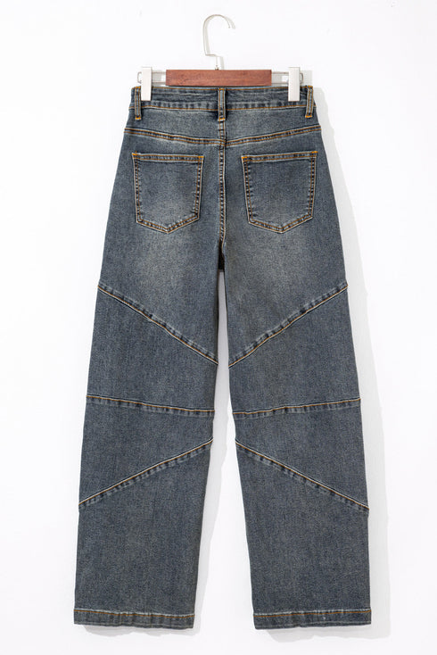 High Rise Exposed Seam Wide Leg Denim Jeans